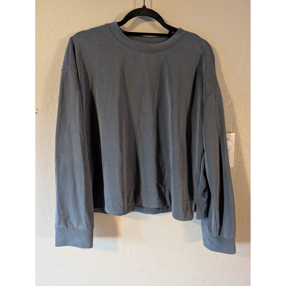 Athleta Women's L Gray Tencel Modal Long Sleeve Top Oversized Relaxed Split Hem
